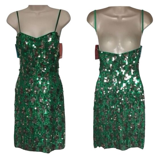 Silk Emerald Green Sequined Party Cocktail Evening St. Patrick’s Dress NWT Sz 2 - Picture 1 of 16